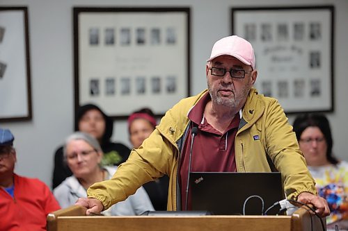 Aurora Reunification Centre owner Michael Bruneau speaks in favour of his facility's variance appeal during a public hearing before Brandon City Council on Monday. Councillors voted to defer their decision to the first meeting in October and hold a second hearing then. (Colin Slark/The Brandon Sun)