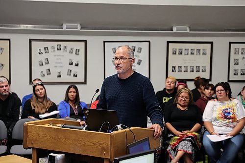 John Howard Society of Brandon executive director Ross Robinson speaks in opposition to a zoning variance appeal by Aurora Reunification Centre during a public hearing before Brandon City Council on Monday. (Colin Slark/The Brandon Sun)