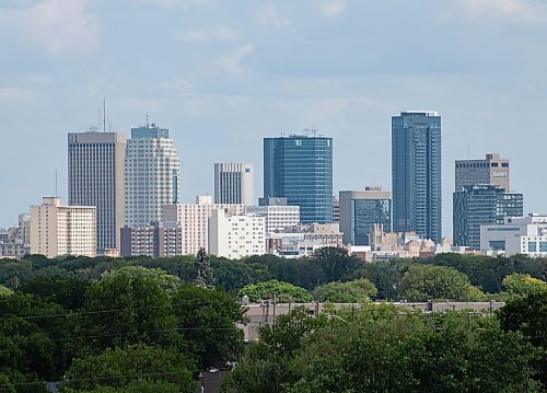 Mike Thiessen / Winnipeg Free Press 
Winnipeg&#x2019;s downtown, as seen from Westview Park. 230720 &#x2013; Thursday, July 20, 2023