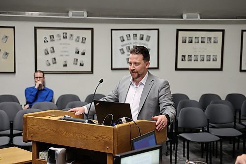 City of Brandon accounting manager Troy Tripp gives a presentation on the Wheat City's overall debt picture during a public hearing at Monday's Brandon City Council meeting. (Colin Slark/The Brandon Sun)