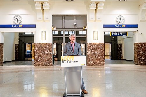 MIKE DEAL / WINNIPEG FREE PRESS
Mario P&#xe9;loquin, President and Chief Executive Officer, VIA Rail, during a media event at the Winnipeg Union Station announcing multimillion-dollar investments designed to protect and enhance its heritage stations across the country.
See Martin Cash story
230824 - Thursday, August 24, 2023.