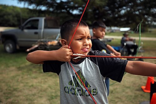 Jordie Brown, 7, learns archery skills during Dakota Tiwahe Days at Sioux Valley Dakota Nation’s Grand Valley Park outside Brandon on Thursday. The family days began Tuesday and wrap up today with an Amazing Race style scavenger hunt. Some of the other events included horse riding, laser tag and a dance party. (Photos by Tim Smith/The Brandon Sun)