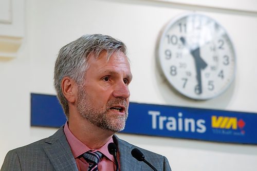 MIKE DEAL / WINNIPEG FREE PRESS
Mario P&#xe9;loquin, President and Chief Executive Officer, VIA Rail, during a media event at the Winnipeg Union Station announcing multimillion-dollar investments designed to protect and enhance its heritage stations across the country.
See Martin Cash story
230824 - Thursday, August 24, 2023.