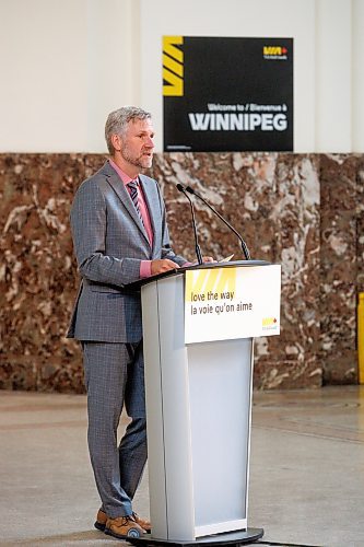 MIKE DEAL / WINNIPEG FREE PRESS
Mario P&#xe9;loquin, President and Chief Executive Officer, VIA Rail, during a media event at the Winnipeg Union Station announcing multimillion-dollar investments designed to protect and enhance its heritage stations across the country.
See Martin Cash story
230824 - Thursday, August 24, 2023.