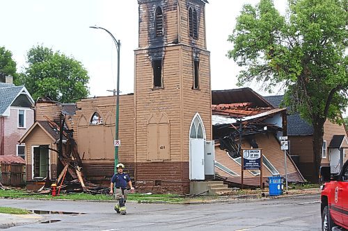 MIKE DEAL / WINNIPEG FREE PRESS
The Spanish Church of God Pentecost at 420 Tweed Avenue Wednesday morning after it was destroyed by fire. 
230823 - Wednesday, August 23, 2023