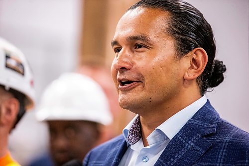 MIKAELA MACKENZIE / WINNIPEG FREE PRESS

NDP leader Wab Kinew makes an announcement about support for trade unions and promised changes to apprenticeships at the Manitoba Building Trades Institute on Thursday, Aug. 10, 2023. For Carol Sanders story.
Winnipeg Free Press 2023.