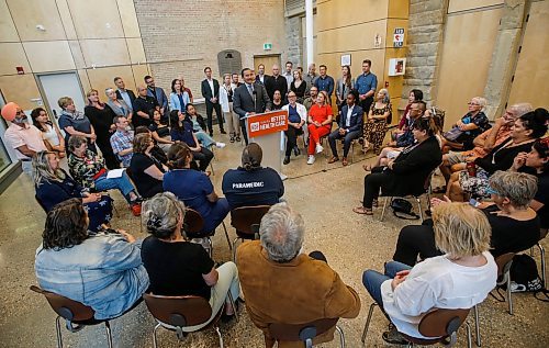 JOHN WOODS / WINNIPEG FREE PRESS
Wab Kinew speaks to followers at the U of Wpg about the NDPs health policy in Winnipeg Sunday, August  27, 2023. 

Reporter: macintosh