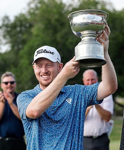 JOHN WOODS / WINNIPEG FREE PRESS
Hayden Springer winner of the Manitoba Open at the Southwood Golf Course in Winnipeg Sunday, August 27, 2023.

Re: mcintyre