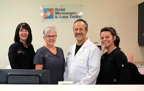 Dr. Guillermo Rocha, ophthalmologist and surgeon, with three of his seven staff members on Monday in Brandon. From left, Tanya Moore, Trena Moore, Rocha and Tawnya Bisson. (Michele McDougall/The Brandon Sun)