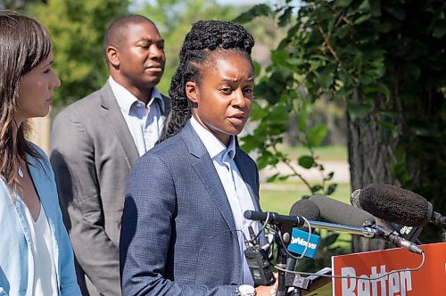 Mike Thiessen / Winnipeg Free Press 
Uzoma Asagwara, NDP MLA for Union Station, speaking at the NDP press conference on healthcare promises. For Danielle Da Silva. 230814 &#x2013; Monday, August 14, 2023