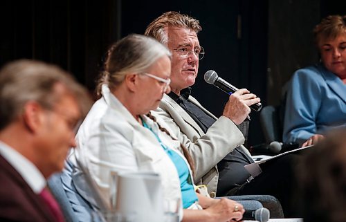 JOHN WOODS / WINNIPEG FREE PRESS
Kevin Klein (PC), from left, Janine Gibson (Green), Dougald Lamont (Liberal), and Lisa Naylor (NDP) attended the Environment and Climate Change Forum at the University of Winnipeg Tuesday, August 29, 2023. 

Re: