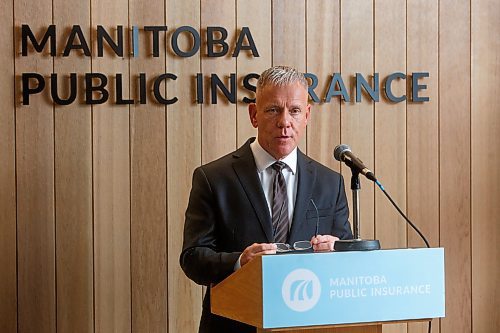 Mike Deal / Winnipeg Free Press
Ward Keith, Chair of MPI&#x2019;s Board of Directors, holds a press conference outside its offices at CityPlace, 234 Donald Street, to share update&#x2019;s regarding MPI&#x2019;s business, including the status of Project Nova and a preview of the 2024/25 General Rate Application which goes to the PUB soon.
230606 - Tuesday, June 06, 2023.