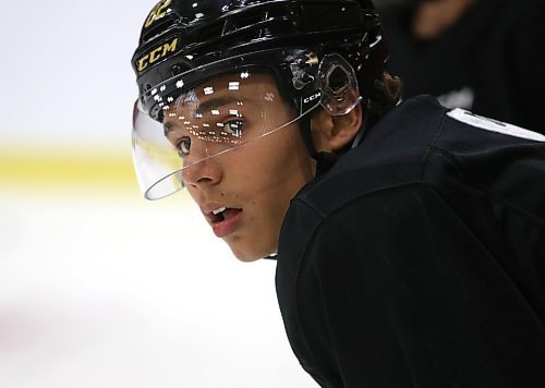 Dominik Petr watches a drill during training camp at Westoba Place on Friday morning. (Perry Bergson/The Brandon Sun)