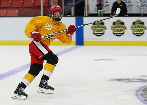 Reed Brown of Tempe, Ari., skates during a drill at Brandon Wheat Kings training camp at Westoba Place on Friday morning. (Perry Bergson/The Brandon Sun)