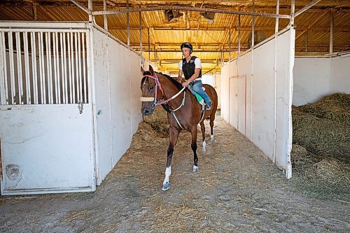 MIKE DEAL / WINNIPEG FREE PRESS
Jockey Tim Tarasenco on Dunn Rite, being trained by Shaun Morin, Friday morning at the Assiniboia Downs.
See George Williams story
230901 - Friday, September 01, 2023.