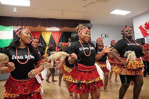 A group of local Igbo dancers perform at the Ukrainian Reading Association Hall in Brandon on Saturday afternoon. This performance was just a small part of the Igbo Cultural Day and New Yam Festival, which highlighted the heritage of this African ethnic group that is growing in prominence in Westman. See story on Page A5. (Kyle Darbyson/The Brandon Sun)