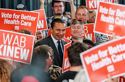 JOHN WOODS / WINNIPEG FREE PRESS
Wab Kinew, Manitoba NDP leader, greats people before he speaks to supporters during a campaign launch rally at the University of Manitoba in Winnipeg Monday, September 4, 2023. 

Re: Abas