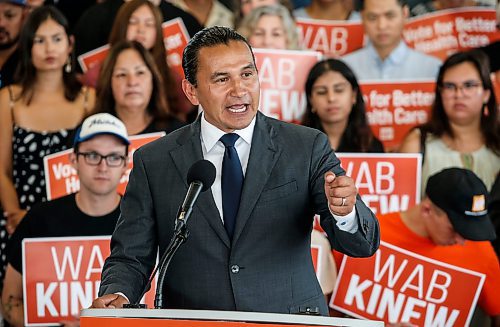 JOHN WOODS / WINNIPEG FREE PRESS
Wab Kinew, Manitoba NDP leader, speaks to supporters during a campaign launch rally at the University of Manitoba in Winnipeg Monday, September 4, 2023. 

Re: Abas
