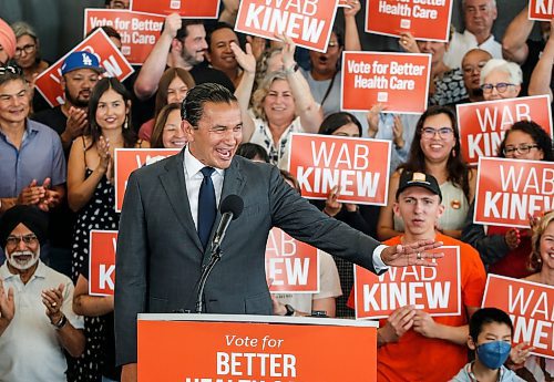 JOHN WOODS / WINNIPEG FREE PRESS
Wab Kinew, Manitoba NDP leader, speaks to supporters during a campaign launch rally at the University of Manitoba in Winnipeg Monday, September 4, 2023. 

Re: Abas