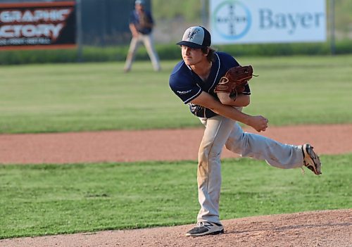 Pitcher Luke Gugin was one of the teenagers who injected youth into the lineup of the Minnedosa Mavericks this season. He is shown working in Minnedosa during their Game 2 victory over the Carberry Royals. (Perry Bergson/The Brandon Sun)