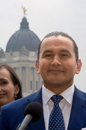 MIKE DEAL / WINNIPEG FREE PRESS
Wab Kinew, leader of the Manitoba NDP, responds to the dropping of the writ during a media event at the West Broadway Commons, 167 Colony Street, Tuesday morning.
230905 - Tuesday, September 05, 2023.