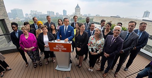 MIKE DEAL / WINNIPEG FREE PRESS
Wab Kinew, leader of the Manitoba NDP, responds to the dropping of the writ during a media event at the West Broadway Commons, 167 Colony Street, Tuesday morning.
230905 - Tuesday, September 05, 2023.