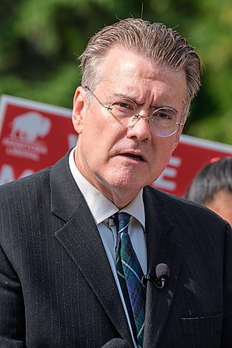 MIKE DEAL / WINNIPEG FREE PRESS
Manitoba Liberal Party Leader, Dougald Lamont, during the party&#x2019;s 2023 Campaign Launch in Parc Comm&#xe9;moratif Elz&#xe9;ar Goulet in St. Boniface, Wednesday morning.
See Danielle DaSilva story
230906 - Wednesday, September 06, 2023.