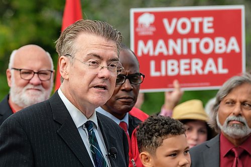 MIKE DEAL / WINNIPEG FREE PRESS
Manitoba Liberal Party Leader, Dougald Lamont, during the party&#x2019;s 2023 Campaign Launch in Parc Comm&#xe9;moratif Elz&#xe9;ar Goulet in St. Boniface, Wednesday morning.
See Danielle DaSilva story
230906 - Wednesday, September 06, 2023.