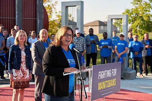 DAVID LIPNOWSKI / WINNIPEG FREE PRESS

Progressive Conservative Party of Manitoba leader and Premier of Manitoba Heather Stefanson speaks to supporters at Kirkbridge Park Wednesday September 6, 2023.