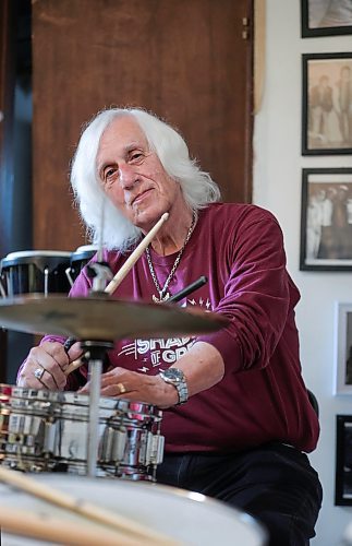 RUTH BONNEVILLE / WINNIPEG FREE PRESS 
Winnipeg drummer Len Fidkalo sits behind his drum kit amid memorabilia chronicling his long, colourful life in the local music scene. 
