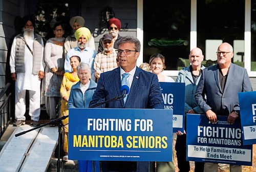 MIKE DEAL / WINNIPEG FREE PRESS
Kevin Klein, PC candidate for Kirkfield Park, during a campaign announcement in Winnipeg&#x2019;s Westdale neighbourhood Thursday morning.
See Carol Sanders story
230907 - Thursday, September 07, 2023.