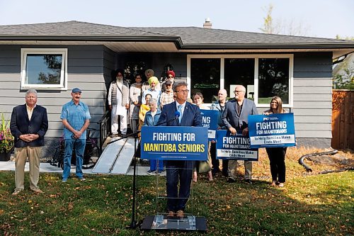 MIKE DEAL / WINNIPEG FREE PRESS
Kevin Klein, PC candidate for Kirkfield Park, during a campaign announcement in Winnipeg&#x2019;s Westdale neighbourhood Thursday morning.
See Carol Sanders story
230907 - Thursday, September 07, 2023.