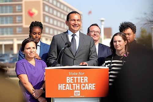 RUTH BONNEVILLE / WINNIPEG FREE PRESS

ELECTION - NDP 

Wab Kinew, leader of the Manitoba NDP with Manitoba NDP Candidates&#x2002;and nurse supporters hold press conference on lawn south of the Grace Hospital Thursday. 


Sept  7th, 2023

