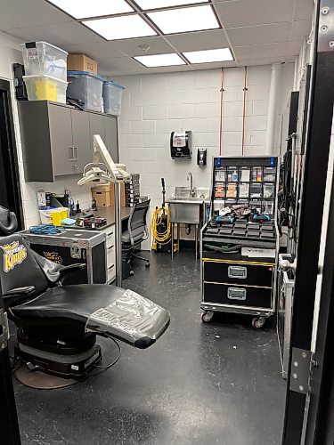 The medical office was moved into equipment manager Scott Hlady's office. This tiny space once stored the washing machines and bulky skate sharpener. (Perry Bergson/The Brandon Sun)
