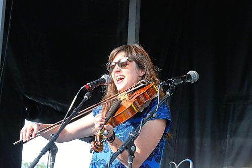 Jennifer Thiessen, also known as Daily Alice, performs on stage at the first-ever Hatch music festival, which began Friday afternoon at the Brandon University campus. (Kyle Darbyson/The Brandon Sun)