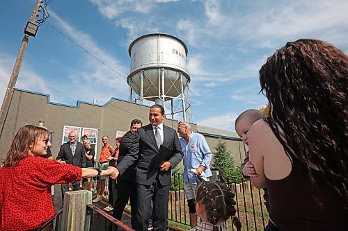 08092023
Manitoba NDP leader Wab Kinew greets supporters prior to making an announcement at the East End Community Centre alongside local candidates Glen Simard for Brandon East and Quentin Robinson for Brandon West on Friday afternoon.
(Tim Smith/The Brandon Sun)