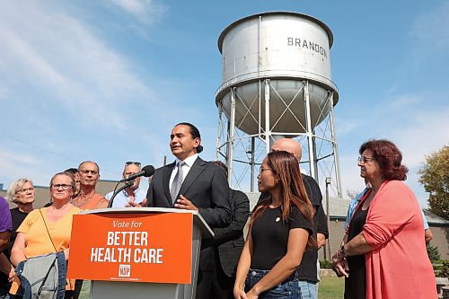 08092023
Manitoba NDP leader Wab Kinew speaks during an announcement at the East End Community Centre on Friday afternoon.
(Tim Smith/The Brandon Sun)