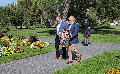 RUTH BONNEVILLE / WINNIPEG FREE PRESS

Standup  - Laying wreath 


Peter Kingsley, President of the Royal Commonwealth Society of Manitoba (left) and Dwight MacAulay Government liaison, carry a wreath to be laid under the statue of Her Majesty Queen Elizabeth 2nd at the Legislative grounds, in honour the first anniversary of her passing, Friday. 

Sept  8th, 2023

