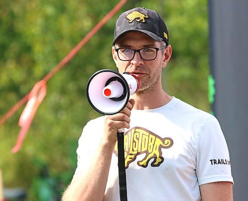 Race The North Face Brandon Hills organizer Kristian Andres announces the winners in one of the events on Saturday. (Perry Bergson/The Brandon Sun)
Sept. 9, 2023