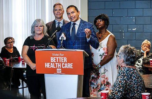 JOHN WOODS / WINNIPEG FREE PRESS
Wab Kinew, leader of NDP, talks about home care policies during a press conference at a St Boniface community centre in Winnipeg Sunday, September 10, 2023. 

Reporter: clarke