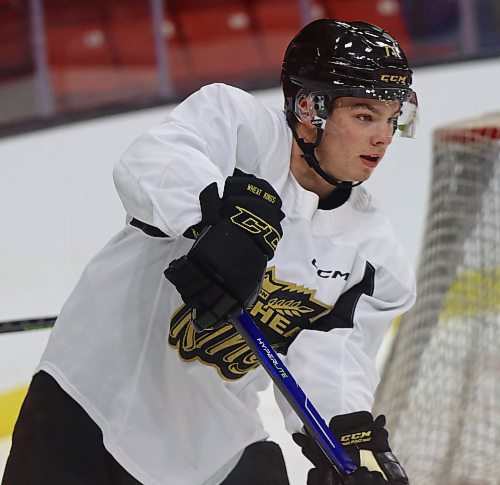 Hayden Wheddon, shown at a Brandon Wheat Kings skills session on Monday, spent most of last season with the Manitoba Junior Hockey League&#x2019;s expansion Niverville Nighthawks. (Perry Bergson/The Brandon Sun)
Sept. 12, 2023