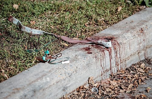 JOHN WOODS / WINNIPEG FREE PRESS
Blood and medical equipment photographed outside 285 College in Winnipeg Monday, September 11, 2023. Winnipeg&#x2019;s latest murder occurred at this North End location 

Reporter: eric