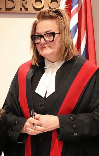 Judge Shauna Hewitt-Michta during Monday's inaugural meeting of the new Brandon School Division board of trustees. (Kyle Darbyson/The Brandon Sun) 