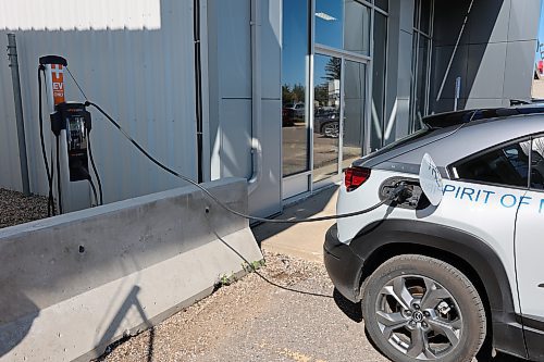 A Mazda MX-30 is being charged at Forman Mazda. (Abiola Odutola/The Brandon Sun)