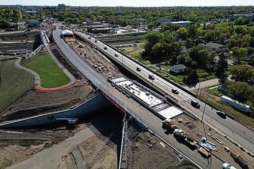 The first section of the new Daly Overpass is set to open today. The City of Brandon sent out a release Tuesday afternoon stating that as of Sept. 13, the new northbound structures for the overpass would be opening, with one lane of traffic heading in each direction while construction is completed for the southbound bridges. After this happens, Fred Brown Way will be closed from 18th Street North to 19th Street North. The eastern leg of Pacific Avenue, including the under-bridge loop, will be open once again for traffic while the western leg remains closed to facilitate work. The new multi-use pathway and bridge infrastructure will open for active transportation use from pedestrians, cyclists and similar groups. Last month, Infrastructure Minister Doyle Piwniuk told the Sun that the existing Daly Overpass would be closed and traffic moved over to the northbound bridge once the latter was complete. At the time, Piwniuk said the project was on time and on budget.  (Tim Smith/The Brandon Sun)