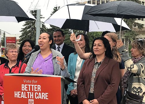 CAROL SANDERS / WINNIPEG FREE PRESS

Dr. Sabrina Lee speaks to media outside  Victoria Hospital to support NDP plan to revive the Mature Women&#x2019;s Centre.
September 14, 2023