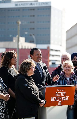 JOHN WOODS / WINNIPEG FREE PRESS
Wab Kinew, leader of the Manitoba NDP, speaks at a press conference across from the HSC in Winnipeg Sunday, September 17, 2023. 

Reporter: erik