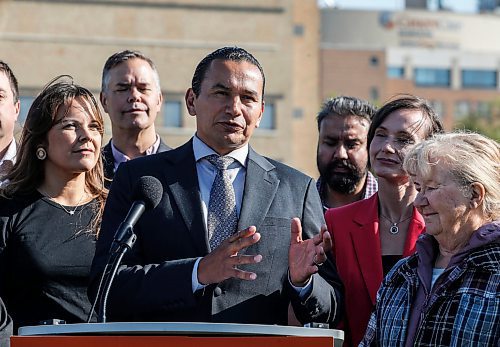 JOHN WOODS / WINNIPEG FREE PRESS
Wab Kinew, leader of the Manitoba NDP, speaks at a press conference across from the HSC in Winnipeg Sunday, September 17, 2023. 

Reporter: erik