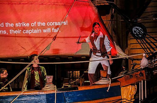 JOHN WOODS / WINNIPEG FREE PRESS
Members of the Manitoba Underground Opera perform Verdi&#x2019;s The Corsair on the Nonsuch in the Manitoba Museum in Winnipeg Tuesday, September 18, 2023. 

Reporter: small