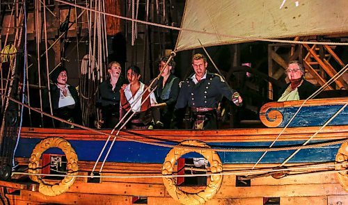 JOHN WOODS / WINNIPEG FREE PRESS
Members of the Manitoba Underground Opera perform Verdi&#x2019;s The Corsair on the Nonsuch in the Manitoba Museum in Winnipeg Tuesday, September 18, 2023. 

Reporter: small